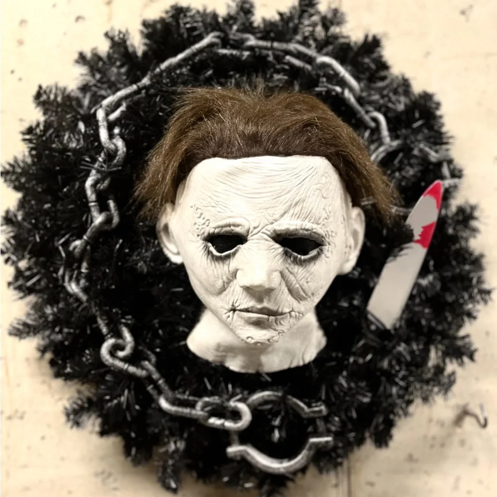 Halloween Wreath Horror Movie Killer Mask Bloody Knife Halloween Horrir Film 24”